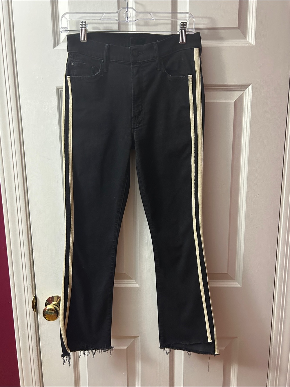 MOTHER The Insider Crop Step Fray “Guilty” Racer Stripe Jeans Sz 28